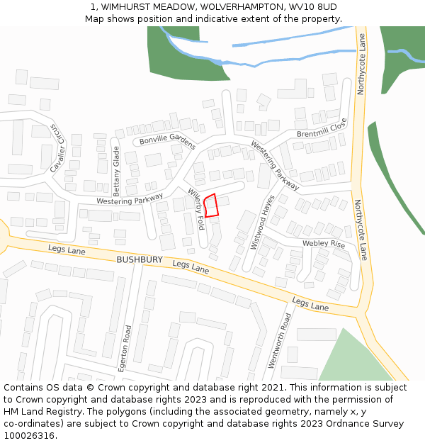 1, WIMHURST MEADOW, WOLVERHAMPTON, WV10 8UD: Location map and indicative extent of plot