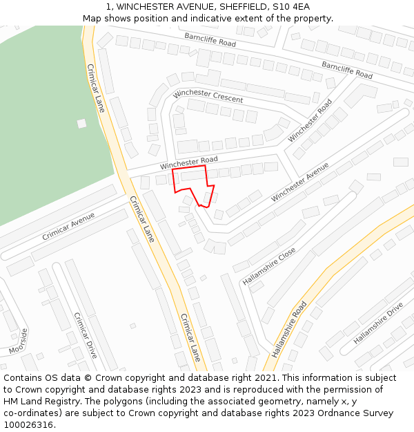 1, WINCHESTER AVENUE, SHEFFIELD, S10 4EA: Location map and indicative extent of plot