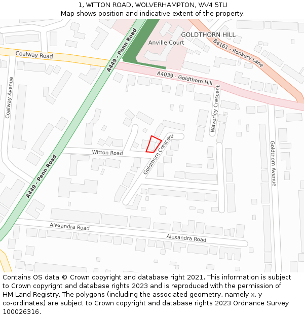 1, WITTON ROAD, WOLVERHAMPTON, WV4 5TU: Location map and indicative extent of plot
