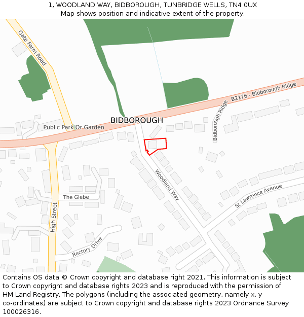 1, WOODLAND WAY, BIDBOROUGH, TUNBRIDGE WELLS, TN4 0UX: Location map and indicative extent of plot