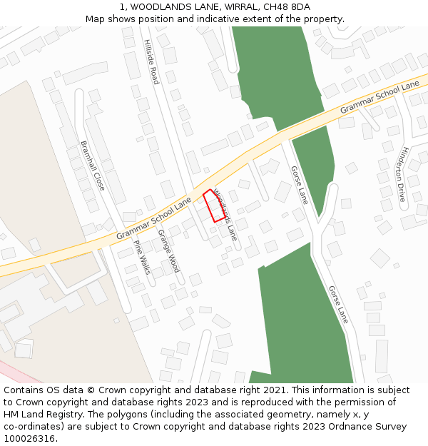 1, WOODLANDS LANE, WIRRAL, CH48 8DA: Location map and indicative extent of plot