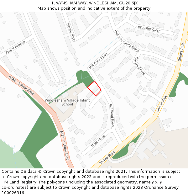 1, WYNSHAM WAY, WINDLESHAM, GU20 6JX: Location map and indicative extent of plot