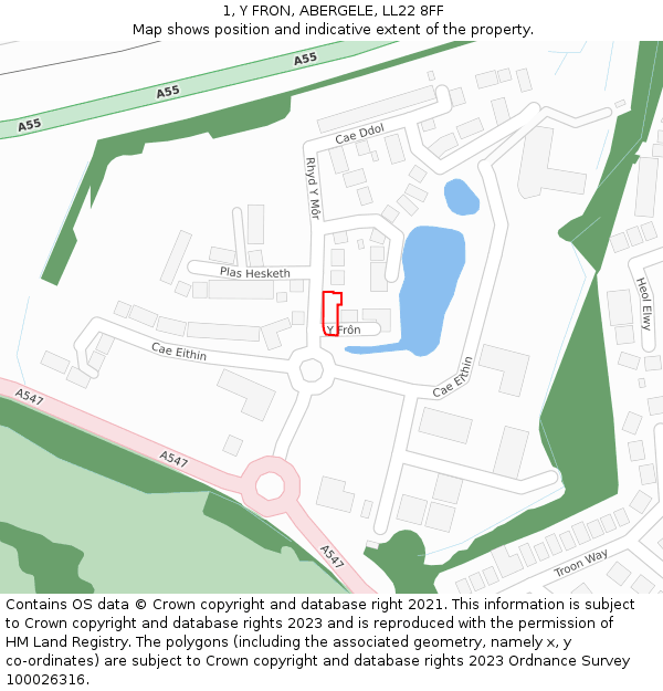 1, Y FRON, ABERGELE, LL22 8FF: Location map and indicative extent of plot