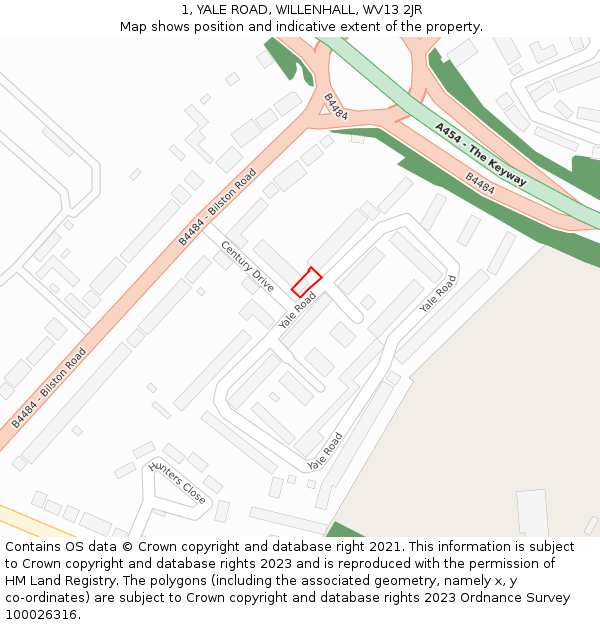 1, YALE ROAD, WILLENHALL, WV13 2JR: Location map and indicative extent of plot