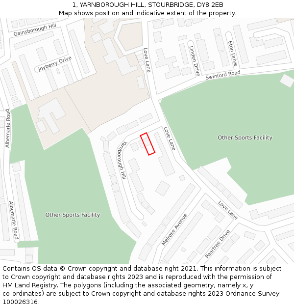 1, YARNBOROUGH HILL, STOURBRIDGE, DY8 2EB: Location map and indicative extent of plot
