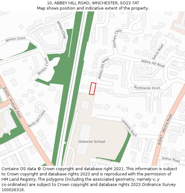 10, ABBEY HILL ROAD, WINCHESTER, SO23 7AT: Location map and indicative extent of plot