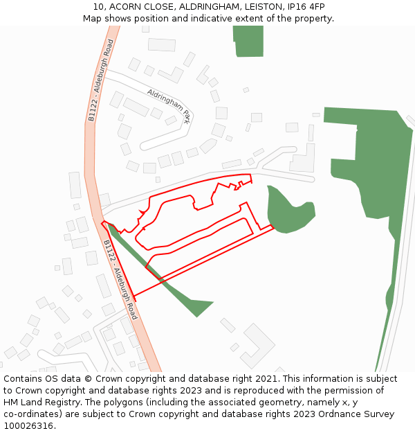 10, ACORN CLOSE, ALDRINGHAM, LEISTON, IP16 4FP: Location map and indicative extent of plot