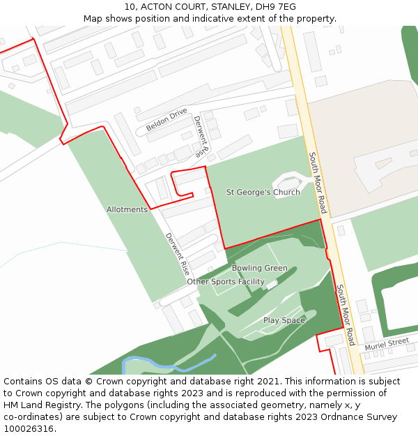 10, ACTON COURT, STANLEY, DH9 7EG: Location map and indicative extent of plot