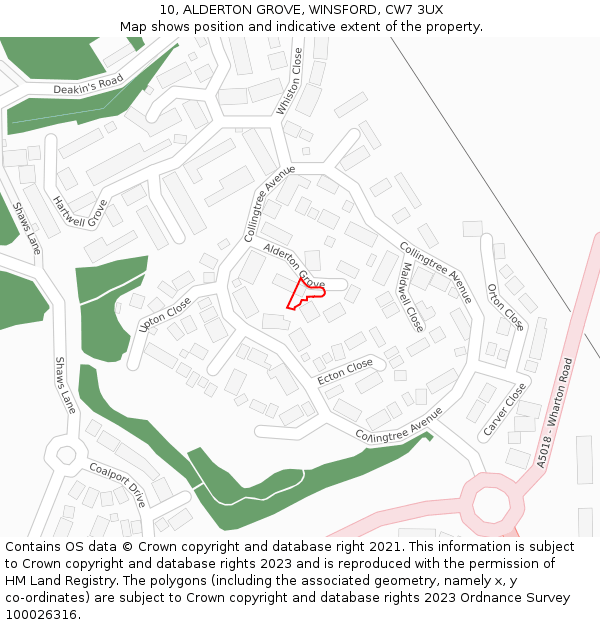 10, ALDERTON GROVE, WINSFORD, CW7 3UX: Location map and indicative extent of plot