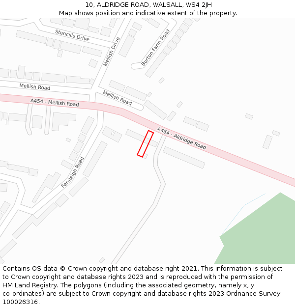 10, ALDRIDGE ROAD, WALSALL, WS4 2JH: Location map and indicative extent of plot