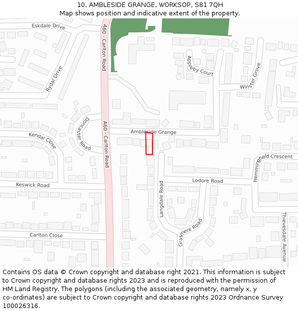 10, AMBLESIDE GRANGE, WORKSOP, S81 7QH: Location map and indicative extent of plot