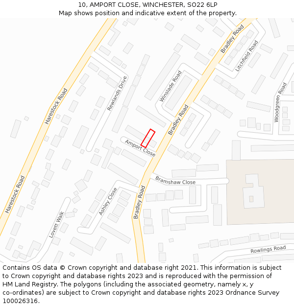 10, AMPORT CLOSE, WINCHESTER, SO22 6LP: Location map and indicative extent of plot