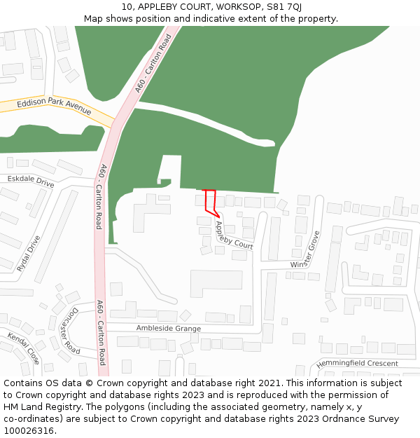 10, APPLEBY COURT, WORKSOP, S81 7QJ: Location map and indicative extent of plot