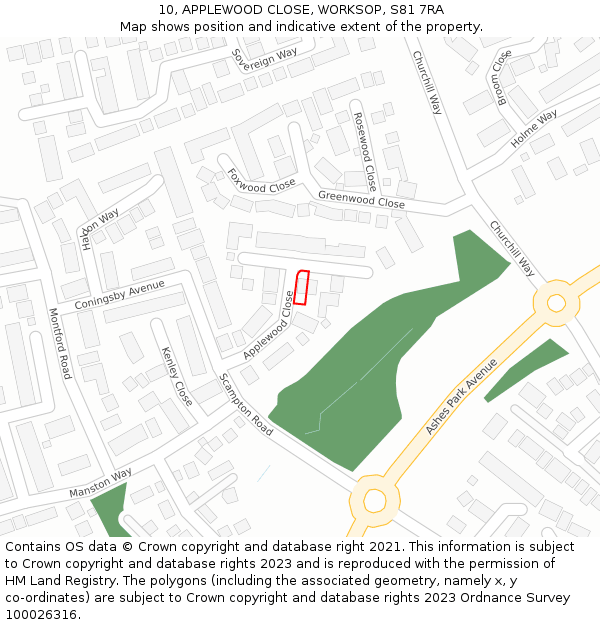 10, APPLEWOOD CLOSE, WORKSOP, S81 7RA: Location map and indicative extent of plot