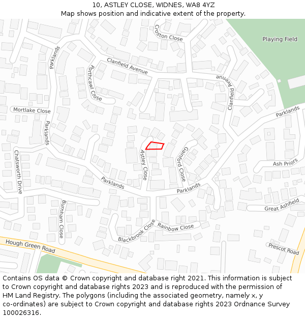 10, ASTLEY CLOSE, WIDNES, WA8 4YZ: Location map and indicative extent of plot