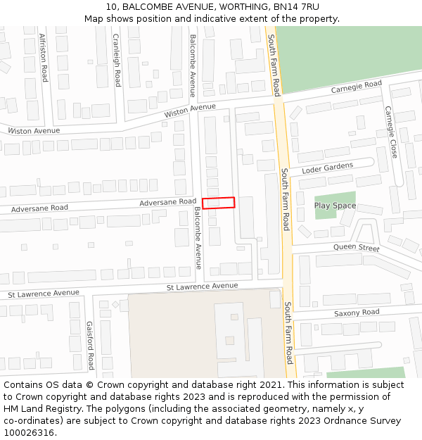10, BALCOMBE AVENUE, WORTHING, BN14 7RU: Location map and indicative extent of plot