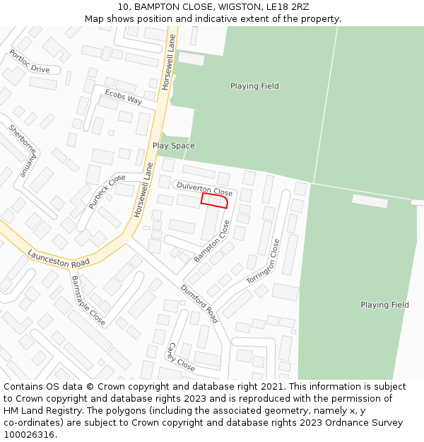 10, BAMPTON CLOSE, WIGSTON, LE18 2RZ: Location map and indicative extent of plot
