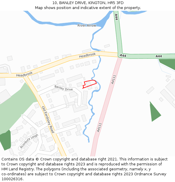 10, BANLEY DRIVE, KINGTON, HR5 3FD: Location map and indicative extent of plot