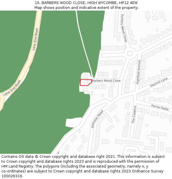 10, BARBERS WOOD CLOSE, HIGH WYCOMBE, HP12 4EW: Location map and indicative extent of plot