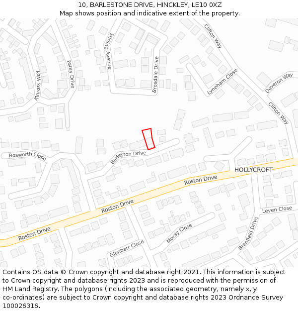 10, BARLESTONE DRIVE, HINCKLEY, LE10 0XZ: Location map and indicative extent of plot