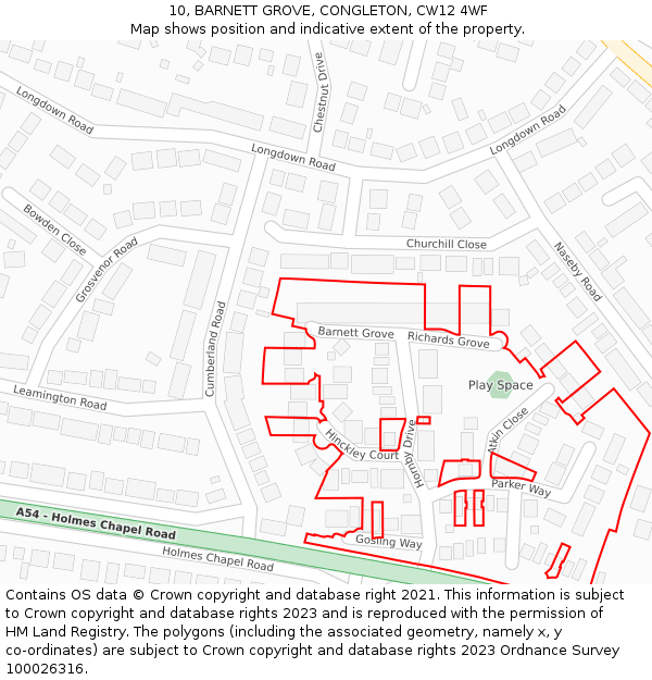 10, BARNETT GROVE, CONGLETON, CW12 4WF: Location map and indicative extent of plot