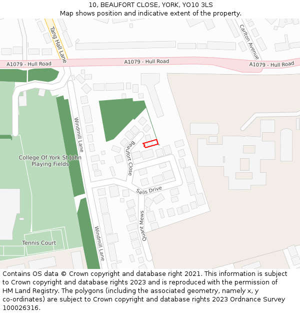 10, BEAUFORT CLOSE, YORK, YO10 3LS: Location map and indicative extent of plot