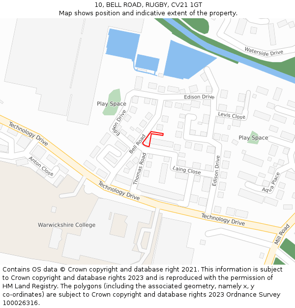 10, BELL ROAD, RUGBY, CV21 1GT: Location map and indicative extent of plot