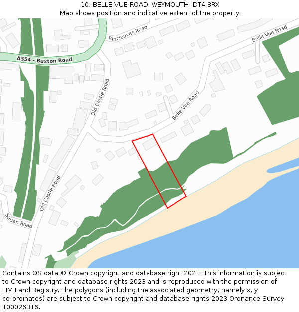 10, BELLE VUE ROAD, WEYMOUTH, DT4 8RX: Location map and indicative extent of plot