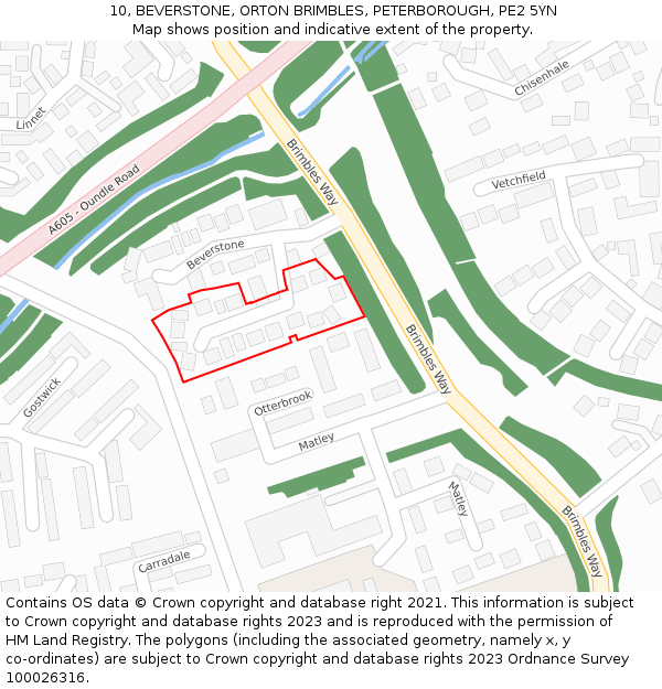 10, BEVERSTONE, ORTON BRIMBLES, PETERBOROUGH, PE2 5YN: Location map and indicative extent of plot