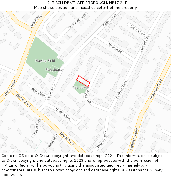 10, BIRCH DRIVE, ATTLEBOROUGH, NR17 2HF: Location map and indicative extent of plot