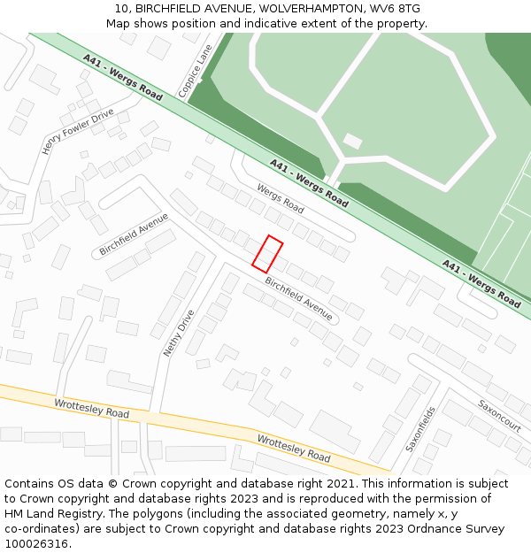 10, BIRCHFIELD AVENUE, WOLVERHAMPTON, WV6 8TG: Location map and indicative extent of plot