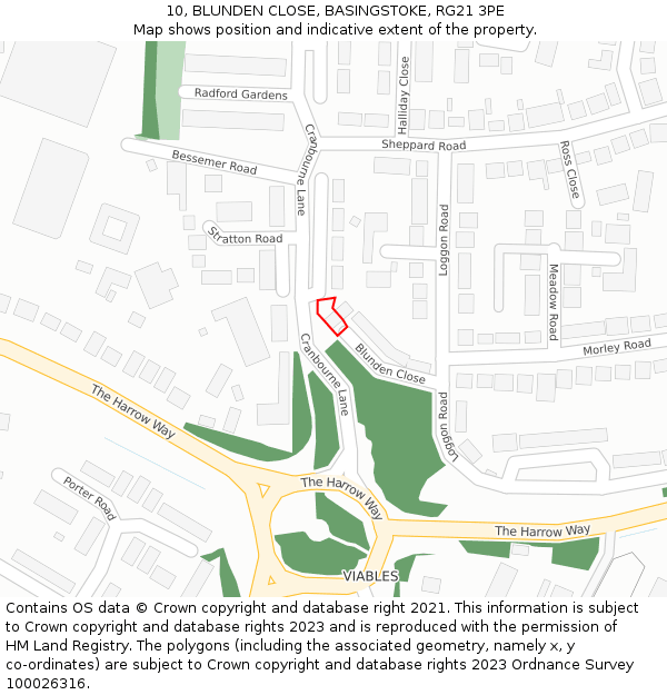 10, BLUNDEN CLOSE, BASINGSTOKE, RG21 3PE: Location map and indicative extent of plot