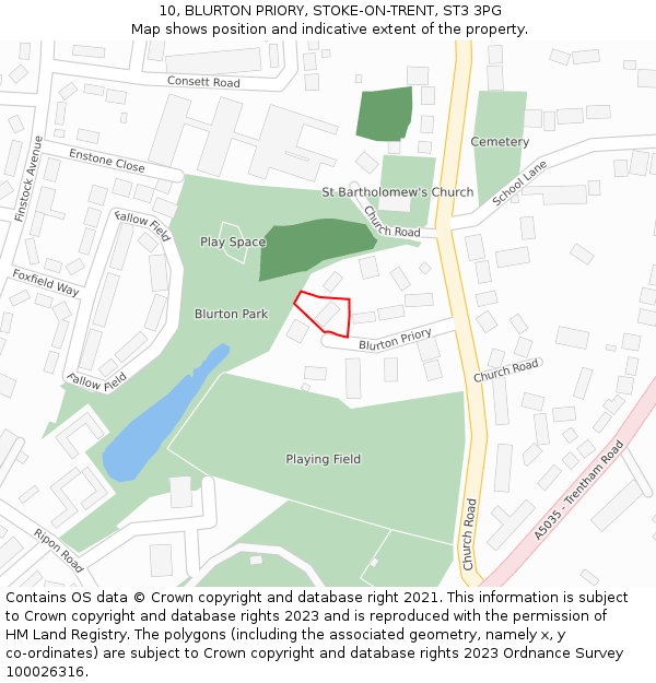 10, BLURTON PRIORY, STOKE-ON-TRENT, ST3 3PG: Location map and indicative extent of plot