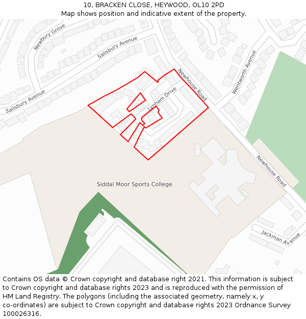 10, BRACKEN CLOSE, HEYWOOD, OL10 2PD: Location map and indicative extent of plot