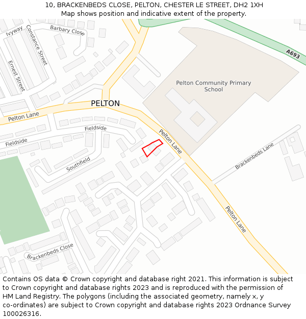 10, BRACKENBEDS CLOSE, PELTON, CHESTER LE STREET, DH2 1XH: Location map and indicative extent of plot