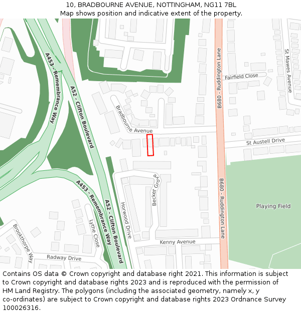 10, BRADBOURNE AVENUE, NOTTINGHAM, NG11 7BL: Location map and indicative extent of plot