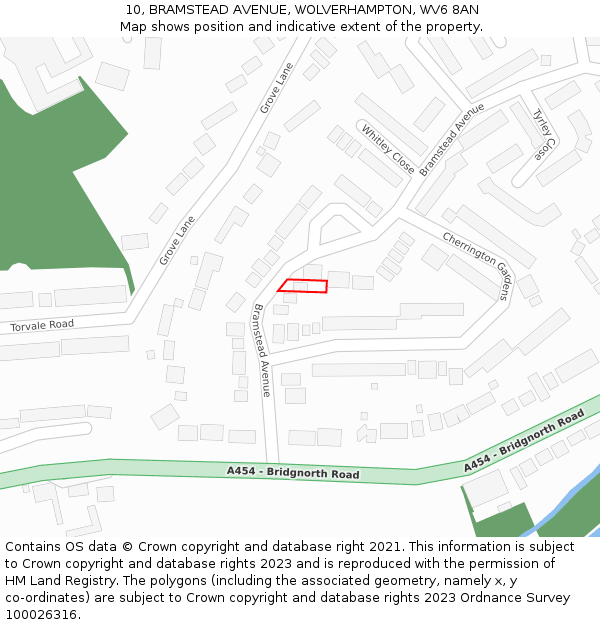 10, BRAMSTEAD AVENUE, WOLVERHAMPTON, WV6 8AN: Location map and indicative extent of plot