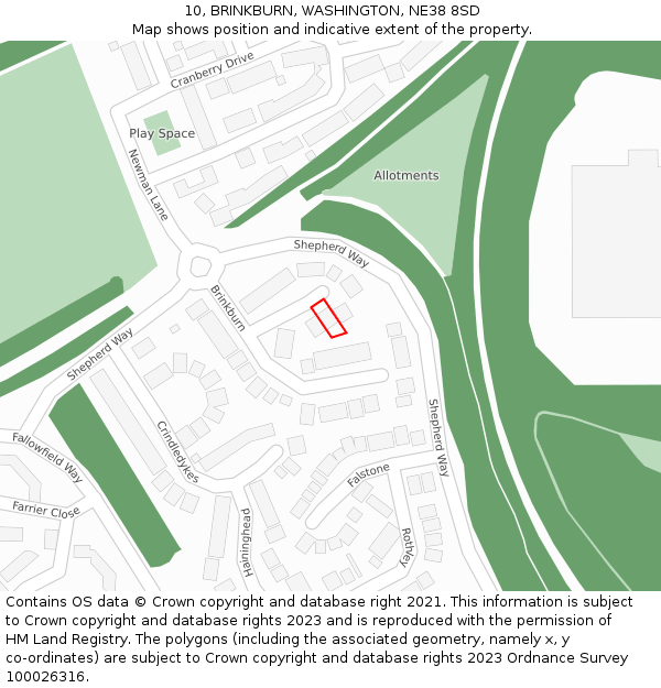 10, BRINKBURN, WASHINGTON, NE38 8SD: Location map and indicative extent of plot