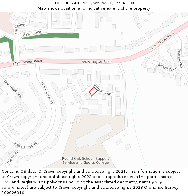 10, BRITTAIN LANE, WARWICK, CV34 6DX: Location map and indicative extent of plot