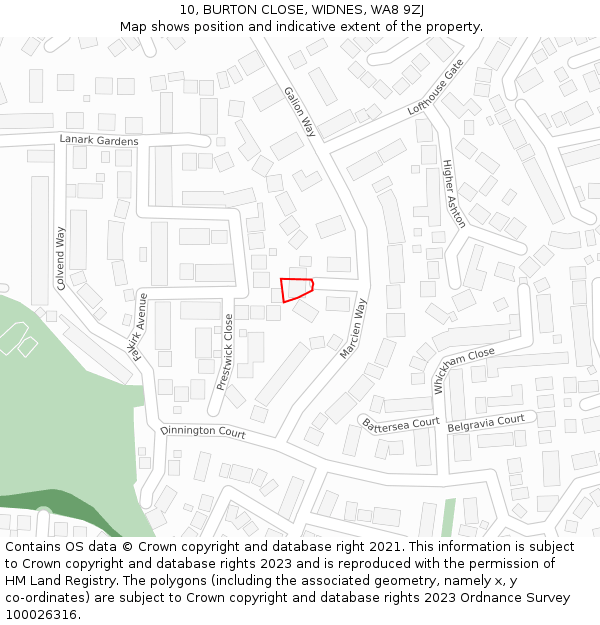 10, BURTON CLOSE, WIDNES, WA8 9ZJ: Location map and indicative extent of plot