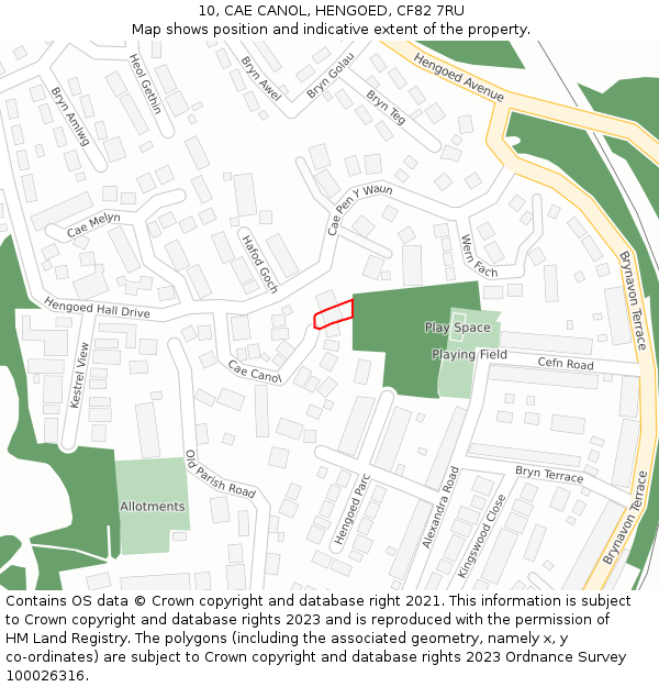 10, CAE CANOL, HENGOED, CF82 7RU: Location map and indicative extent of plot