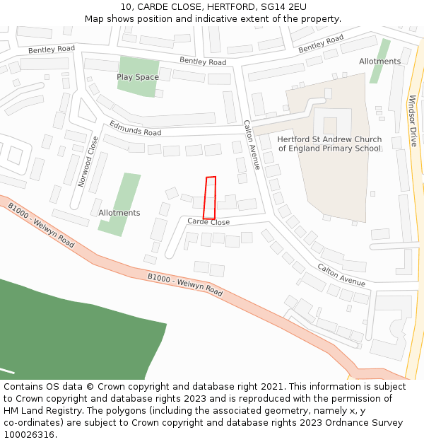 10, CARDE CLOSE, HERTFORD, SG14 2EU: Location map and indicative extent of plot