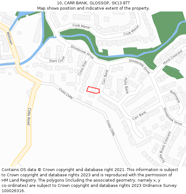 10, CARR BANK, GLOSSOP, SK13 8TT: Location map and indicative extent of plot