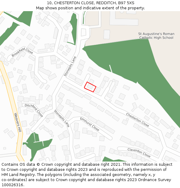 10, CHESTERTON CLOSE, REDDITCH, B97 5XS: Location map and indicative extent of plot