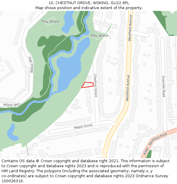 10, CHESTNUT GROVE, WOKING, GU22 9PL: Location map and indicative extent of plot