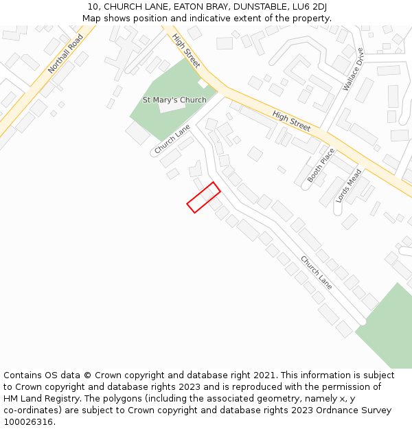 10, CHURCH LANE, EATON BRAY, DUNSTABLE, LU6 2DJ: Location map and indicative extent of plot