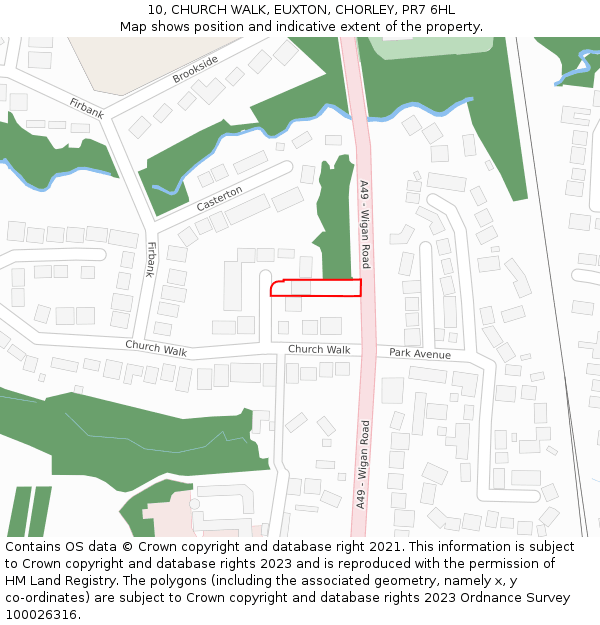 10, CHURCH WALK, EUXTON, CHORLEY, PR7 6HL: Location map and indicative extent of plot