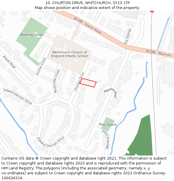 10, CHURTON DRIVE, WHITCHURCH, SY13 1TP: Location map and indicative extent of plot