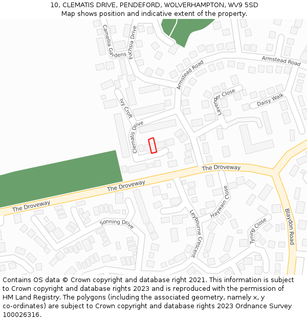10, CLEMATIS DRIVE, PENDEFORD, WOLVERHAMPTON, WV9 5SD: Location map and indicative extent of plot