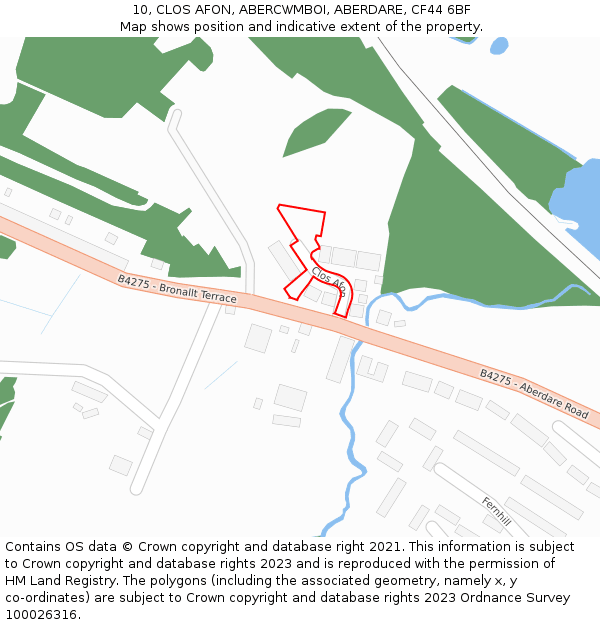 10, CLOS AFON, ABERCWMBOI, ABERDARE, CF44 6BF: Location map and indicative extent of plot